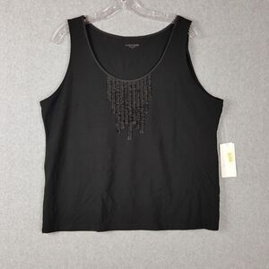 Eileen Fisher Womens Tank Shirt Black Ruffle Round Neck Stretch Casual XL NWT